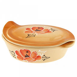 Лоток для запекания керамический "Трапеза" 2,2л, 30х22х11,5см, "Мак бежевый", средний, овальный, с ручками, с крышкой (Россия)