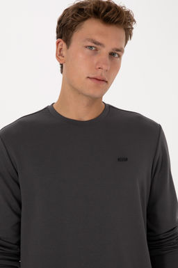 Erkek Regular Fit Yar_m Fermuarl_ Gri Sweatshirt