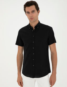 Siyah Slim Fit Keten Kar___ml_ K_sakol G_mlek