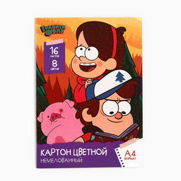 Цена за 2 шт. Цветной картон, А4, 16 листов, 8 цветов, немелованный, односторонний, в папке, 200 г/м², «Друзья»