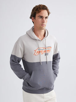 Uzun Kollu Renk Bloklu Erkek Hoodie
