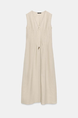 VESTIDO MIDI JARETAS CON LINO / Beige claro - Zara фото 8