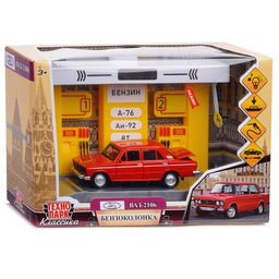 Игрушка пластик Бензоколонка с машинкой ВАЗ-2106, 21 см, (свет-звук) в коробке