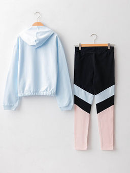 Kap??onlu Bask?l? Uzun Kollu K?z ?ocuk Sweatshirt ve Tayt - Waikiki фото 2