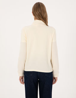 Ekru Comfort Fit Fermuarl_ Polar Sweatshirt