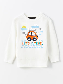Bisiklet Yaka Bask?l? Erkek Bebek Sweatshirt