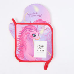 Набор кух. Этель Волшебства: прихватка 19х19 см, варежка-прихватка 20х28 см, 100% хл  фото 4