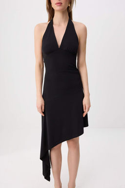 Siyah Bodycon Boyundan Ba_lamal_ Kolsuz Mini Esnek _rme Elbise TWOSS26EL01060 - Trendyolmilla фото 5