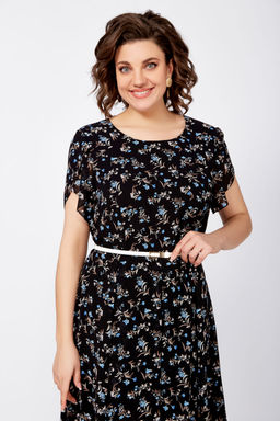Платье Swallow 814 черный+бежево-голубые цветы фото 5