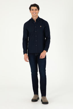 Мужская темно-синяя базовая рубашка с длинным рукавом - U.s. polo assn фото 4