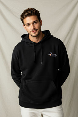 Siyah Oversize/Genis Kesim Nak?sl? Ici Polarl? Kapusonlu Sweatshirt TMNAW25SW00016