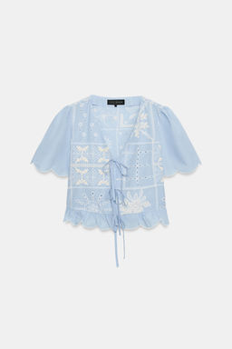 BLUSA LAZOS BORDADOS PERFORADOS / Azul claro - Zara фото 7