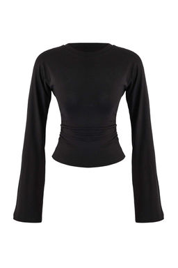 Siyah Ispanyol Kol Buzgu Detayl? Regular/Normal Kal?p Orme Bluz TWOAW26BZ00293