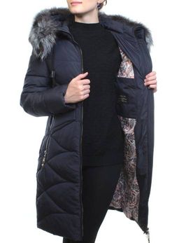 AZ1819HM DK. BLUE Пальто женское зимнее (холоффайбер, натуральный мех чернобурки) - Фабричный китай фото 11