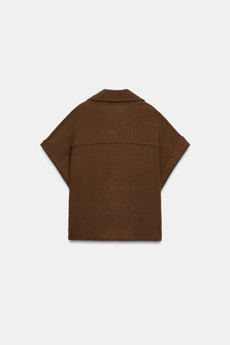 CAMISA CRUZADA MANGA CORTA / Marr?n claro