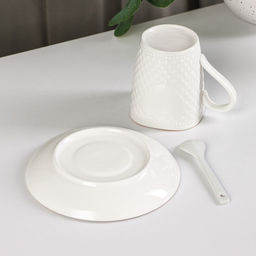 Кофейная пара с ложкой Coffee, 2 предмета: кружка 190 мл, блюдце, керамика, белая