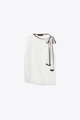 SATIN TOP WITH BOW AND CONTRASTING TRIMS - Zara фото 16