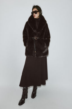 FAUX FUR BELTED COAT