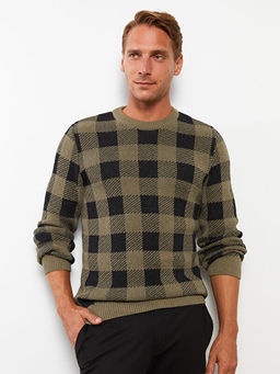 Bisiklet Yaka Uzun Kollu Ekose Erkek Triko Kazak