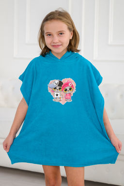 Халат детский Пончо махра Друзья бирюза