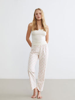 Beli Lastikli ?i?ekli Kad?n Pijama Alt?