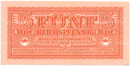 Банкнота 5 рейхспфеннигов 1944 года Германия (Вспомогательное платежное средство для вермахта)