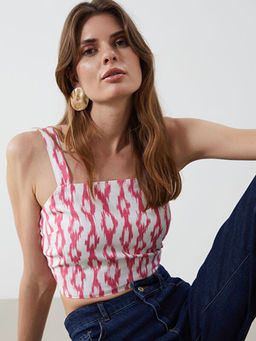 Kare Yaka Desenli Ask?l? Crop