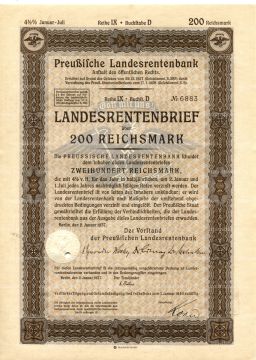 Облигация 4,5% 200 рейхсмарок 1937 года Германия