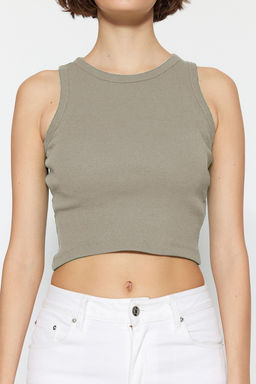 Kahverengi-Tas 2li Paket Vucuda Oturan Crop Halter Yaka Fitilli Esnek Orme Atlet TWOSS21AL0058