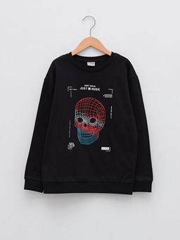 Bisiklet Yaka Bask?l? Uzun Kollu Erkek ?ocuk Sweatshirt
