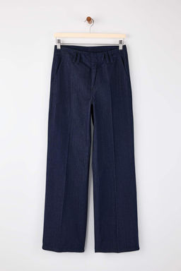 Koyu Mavi Nervur Detayl? Yuksek Bel Wide Leg Jeans TWOSS26JE00018