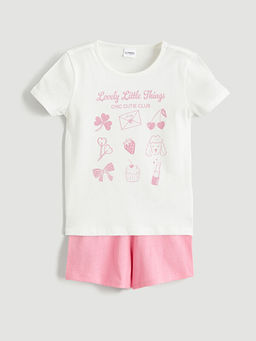 Bask?l? K?z ?ocuk ?ortlu Pijama Tak?m?