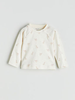 Bask?l? K?z Bebek Ti??rt Pantolon ve Bere 3l?