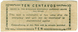Банкнота 10 сентаво 1943 года Филиппины (Минданао, Администрация США)