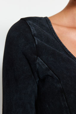 TRENDYOLMILLA Indigo Eskitme/Soluk Efektli Pamuklu Uzun Kol Esnek C?tc?tl? Orme Body TWOAW24BD00044  фото 5