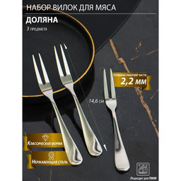 Набор вилок для мяса и сыра из нержавеющей стали Доляна, h=14,6 см, толщина 2 мм, 410 сталь, 3 шт