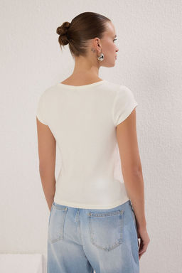 Trendyolmilla Siyah V Yaka Fitted/Vucuda Oturan Orme Bluz TWOSS25BZ00208 фото 12