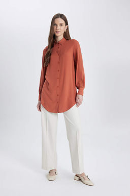 Рубашка-туника стандартного кроя с длинными рукавами - Defacto фото 3