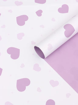 Цена за 20 шт. Пленка для цветов, «Сердца на белом», сиреневый, 57×57 см