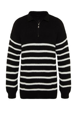 TRENDYOL MAN Vizon Casual Oversize Polo Yaka Cizgili Triko Kazak TMNAW24KZ00018 - Trendyolmilla фото 10