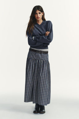 CHECKED MIDI SKIRT WITH BELT