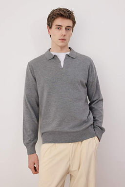 Gri Regular Polo Yaka Y_n Kar___ml_ Kazak TMNAW26KZ00009