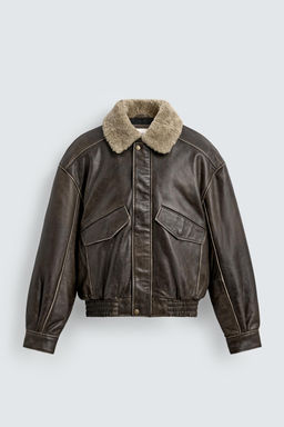 LIMITED EDITION LEATHER JACKET WITH CONTRAST COLLAR - Zara фото 7