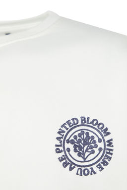 Ekru Oversize/Genis Kesim Cicek Nak?sl? Ici Polar/S?cak Tutan Sweatshirt TMNAW24SW00012