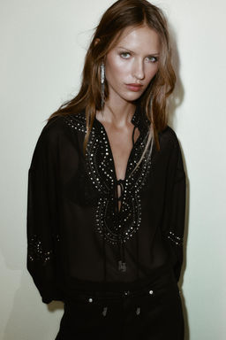 SEMI-SHEER BEADED BLOUSE - Zara фото 11