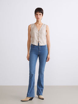 V Yaka Ask?l? %100 Keten Bluz