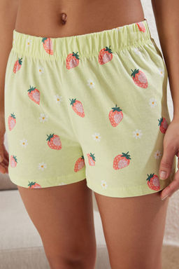 Trendyolmilla Yesil %100 Pamuklu Cilek Desenli Sortlu Orme Pijama Tak?m? THMSS25PT00066  фото 10