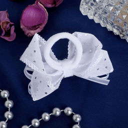 Цена за 6 шт. Резинка для волос «Школьница», бант ленточка горох, d=7 см, белая