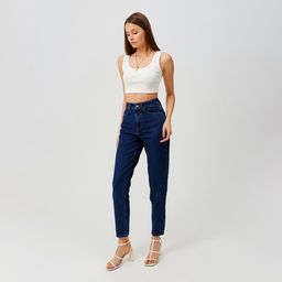 Джинсы женские мом MINAKU: Jeans Collection, размер 46, синие