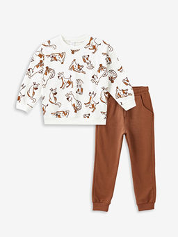 Bisiklet Yaka Bask?l? Erkek Bebek Sweatshirt ve E?ofman Alt 2li Tak?m